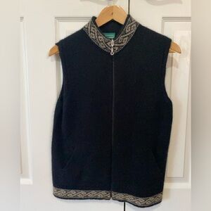 Handmade in NZ - Black Zip-Up Sweater Vest with Patterned Trim